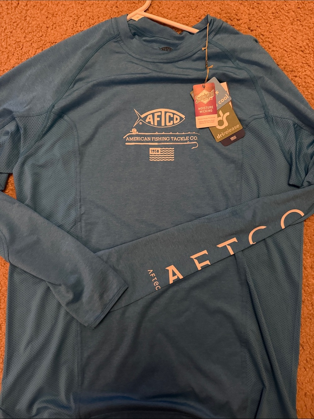 AFTCO Men's Long-Sleeve Performance Shirt in Teal Blue